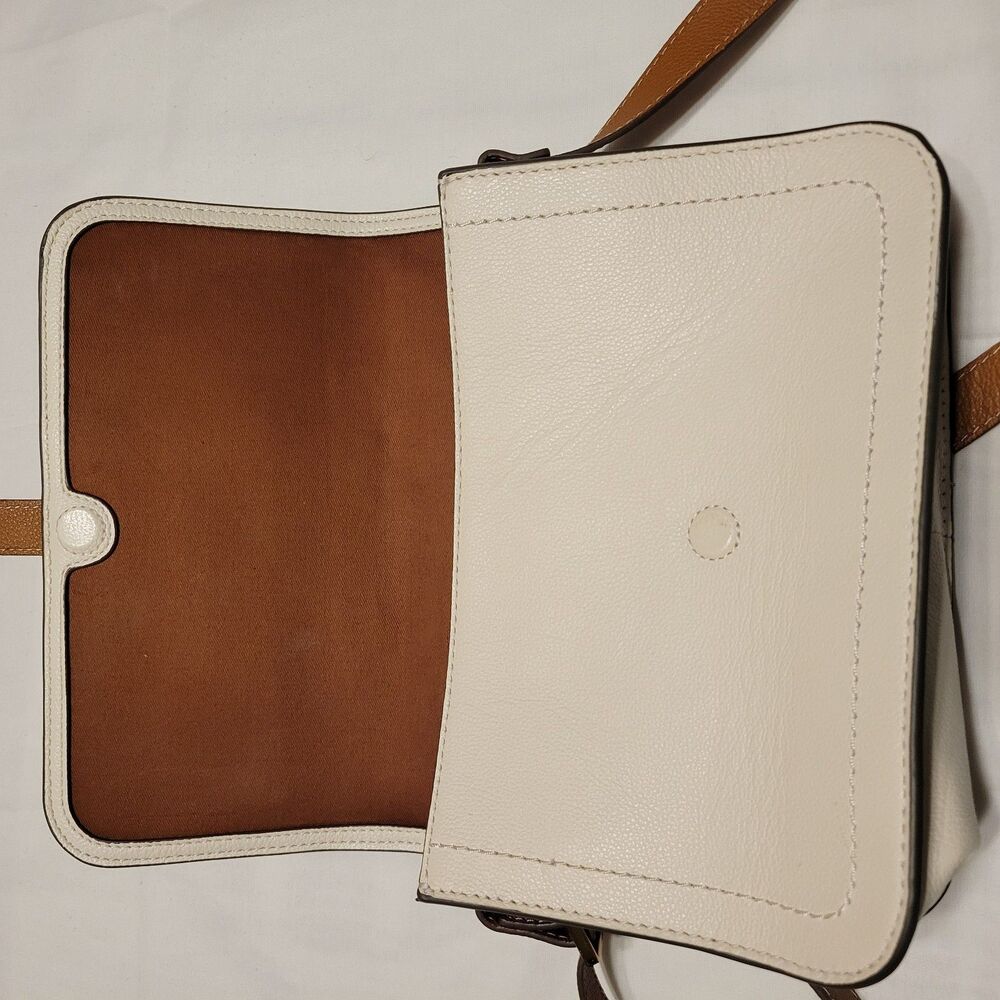 Fossil Medium Leather White Tan Beige Shoulder Crossbody Purse Bag - Picture 8 of 14